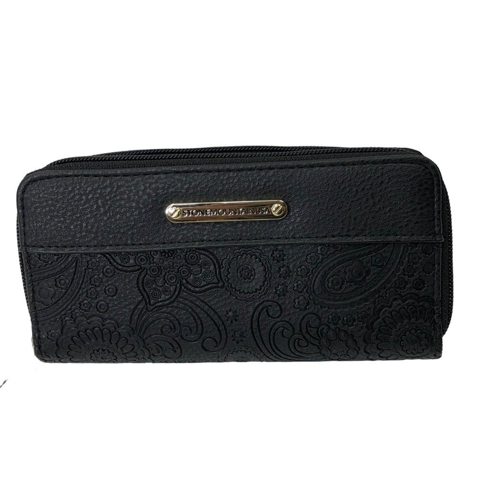 STONE MOUNTAIN BLACK ZIP AROUND LEATHER WALLET NEW WITH TAG - Picture 2 of 9